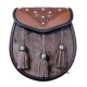 SSD23BR Brown Triangill Semi-Dress Sporran - Studded with Celtic Interlace SSD23BR Brown Triangill Semi-Dress Sporran - Studded with Celtic Interlace